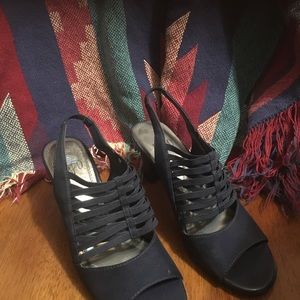 Navy blue open toe shoes